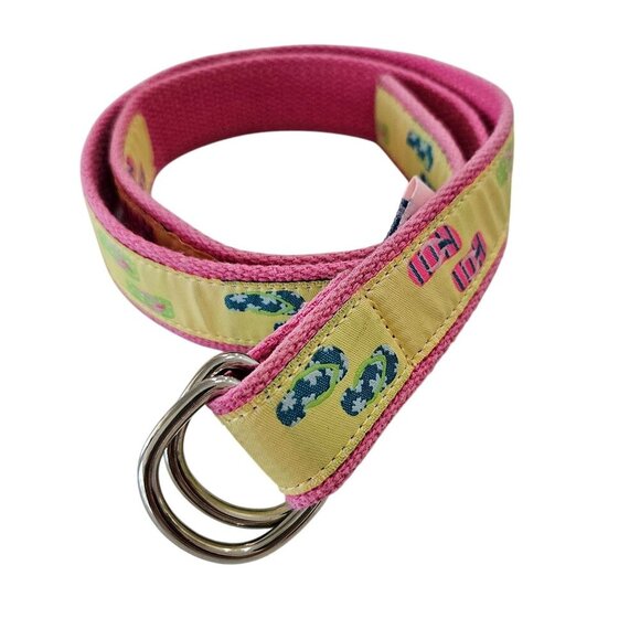 Douglas Paquette Belt Vintage Medium Pink & Yellow Flip-Flop Canvas - Picture 1 of 8